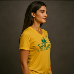 SLU Women's Lacrosse V Neck  Oxymesh Gold Tee Shirt (Saint Leo Collection)