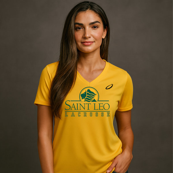 SLU Women's Lacrosse V Neck  Oxymesh Gold Tee Shirt (Saint Leo Collection)